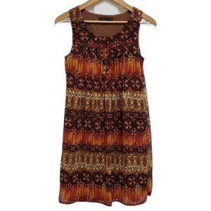 Chris McLaughlin Dress Size 4 Orange Floral Boho Sleeveless Pleated Boho Office